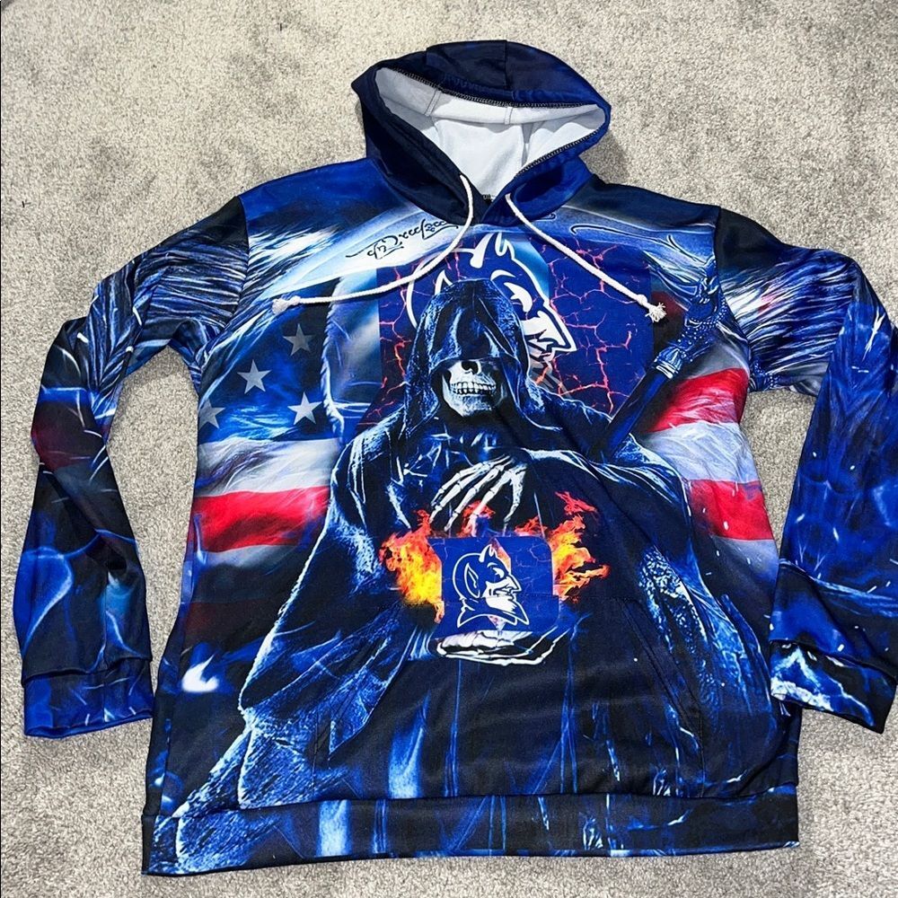 Grim Reaper in Hell Rare Print Duke Blue Devils Hoodie Hooded sweatshirt XXL/XL